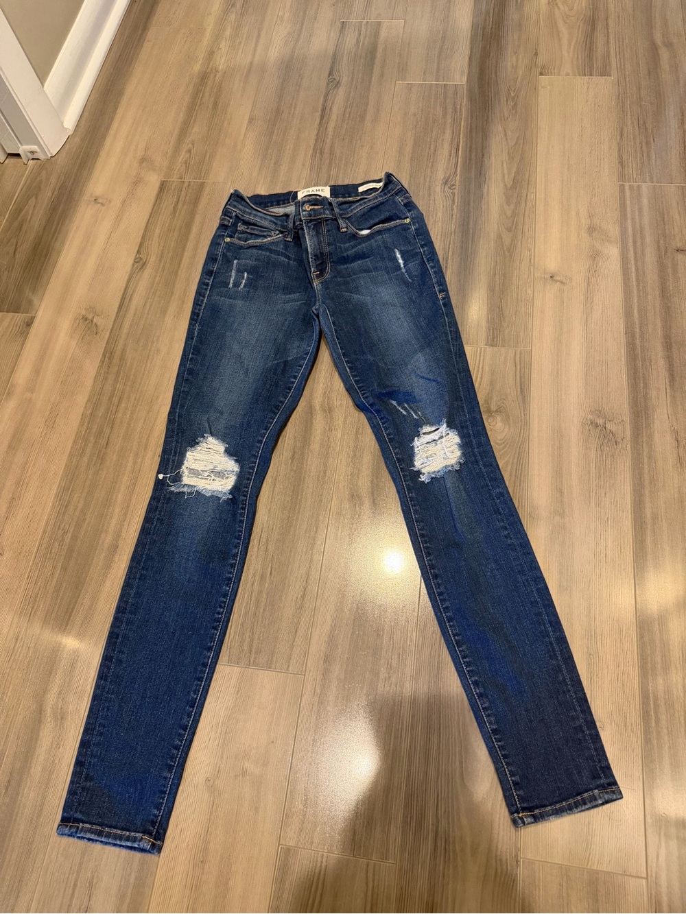 Dark Blue Distressed Skinny Jeans - Women